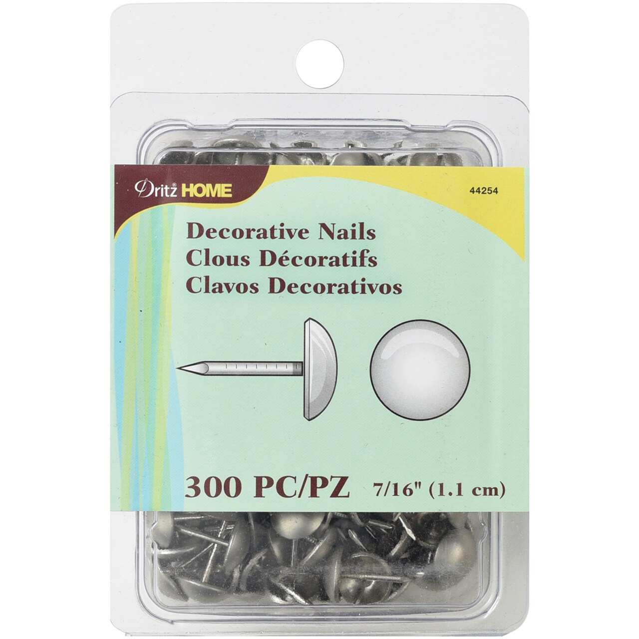 Dritz Home Upholstery Decorative Nails 7/16" 300/Pkg-Brushed Silver Smooth Nailhead